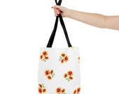 Blanket Flower Watercolor Tote Bag | Red Yellow Floral Canvas Market Shopper, close-up (Bill Shew)