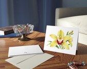 8 cards - Yellow Cymbidium Orchid Watercolor Greeting Card, Botanical Orchid Illustration, alternate view (Bill Shew)