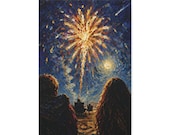 Beach Fireworks Canvas Print, Night Sky Celebration Digital Art Print, Coastal Wall Art, Canvas Wall Decor, Bill Shew wall art print