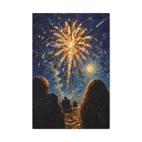 Beach Fireworks Canvas Print, Night Sky Celebration Digital Art Print, Coastal Wall Art, Canvas Wall Decor, Bill Shew wall art print