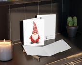 Watercolor Christmas Gnome Card, Scandinavian Holiday Greeting, Red Festive Winter Wishes, alternate view (Bill Shew)