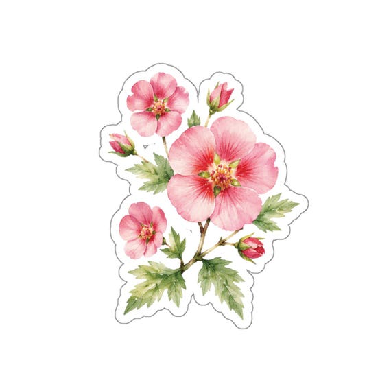 Pink Rose of Sharon Sticker, Hibiscus Syriacus Sticker, Pink Hibiscus Flower by Bill Shew