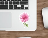 Pink Dahlia Sticker, Watercolor Floral Decal, Botanical Garden Flower, detail view (Bill Shew)