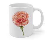 Carnation Mug, Watercolor Carnation Coffee Mug, Peach Pink Flower Mug by Bill Shew