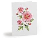 8 cards - Pink Rose of Sharon Botanical Watercolor Greeting Card by Bill Shew