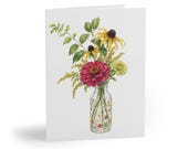 Burgundy Zinnia and Black Eyed Susan Botanical Greeting Card by Bill Shew