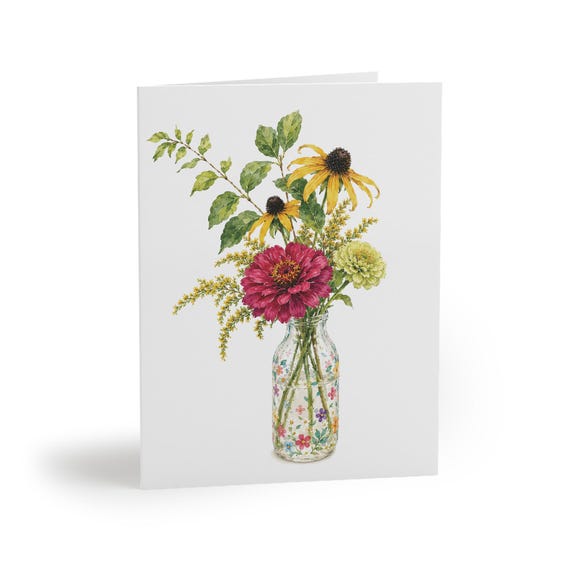 Burgundy Zinnia and Black Eyed Susan Botanical Greeting Card by Bill Shew