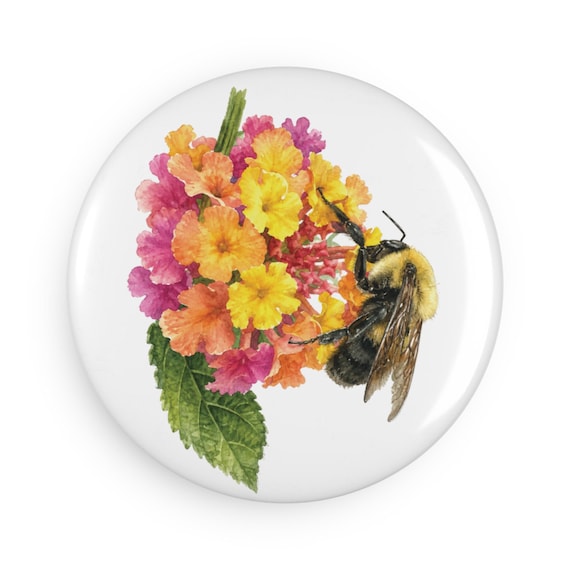 Bumblebee Flower Magnet, Watercolor Bee Fridge Magnet, Floral Botanical Magnet by Bill Shew