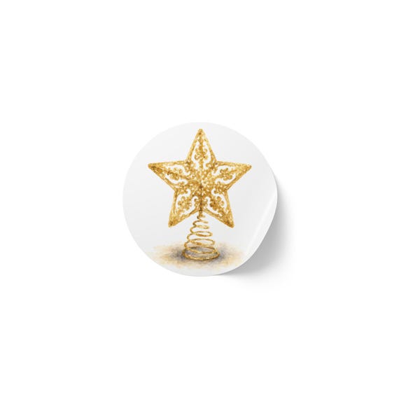 Gold Christmas Star Sticker, Christmas Tree Topper, Holiday Sticker, Gold Star Decor by Bill Shew