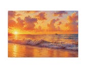 Ocean Sunset Canvas Print, Golden Breaking Wave, Tropical Beach Wall Art by Bill Shew