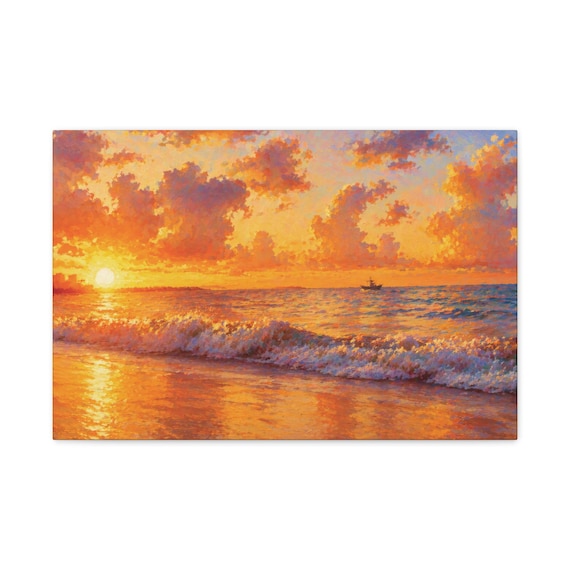 Ocean Sunset Canvas Print, Golden Breaking Wave, Tropical Beach Wall Art by Bill Shew
