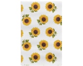 Sunflower Watercolor Tea Towel | Botanical Kitchen Dish Towel, detail view (Bill Shew)