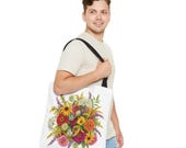 Wildflower Bouquet Tote Bag | Colorful Floral Shoulder Bag (100% Polyester), close-up (Bill Shew)