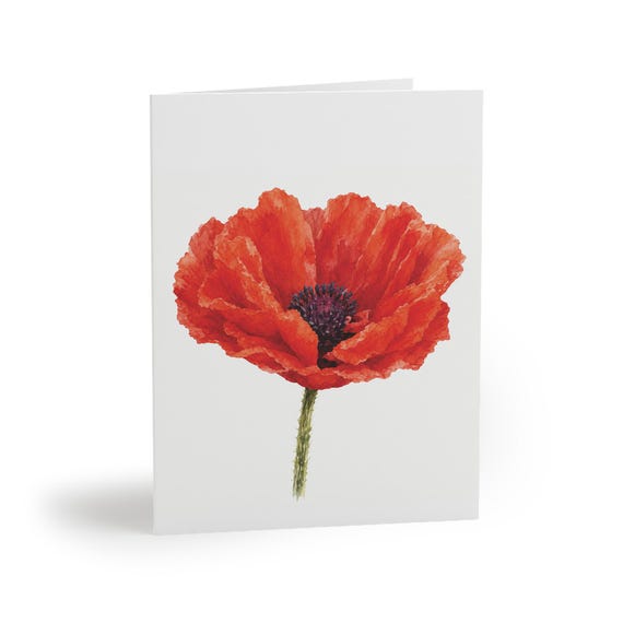 Red Poppy Greeting Card, Watercolor Botanical Card, Red Poppy Flower Art by Bill Shew