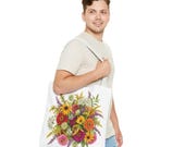 Wildflower Bouquet Tote Bag | Colorful Floral Shoulder Bag (100% Polyester), detail view (Bill Shew)