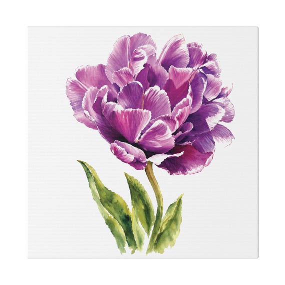 Purple Fancy Tulip Botanical Art Classic Stretched Canvas | Floral Wall Decor, Bill Shew canvas print