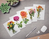 Watercolor Rose Note Cards, Assorted Bouquet Prints, detail view (Bill Shew)