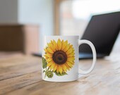 Sunflower Mug, Watercolor Sunflower Coffee Mug, Yellow Flower Mug, Botanical Ceramic Mug, alternate view (Bill Shew)