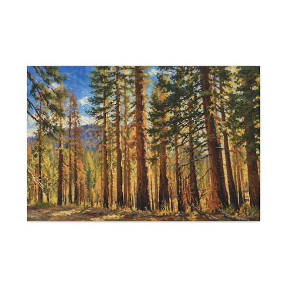 Pine Forest Canvas Print, Golden Light Trees Digital Art Print, Mountain Wall Art, Canvas Wall Decor, Bill Shew wall art print