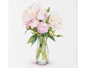 Pink Peony Bouquet Botanical Art Classic Stretched Canvas | Watercolor Floral Wall Decor, Bill Shew canvas print