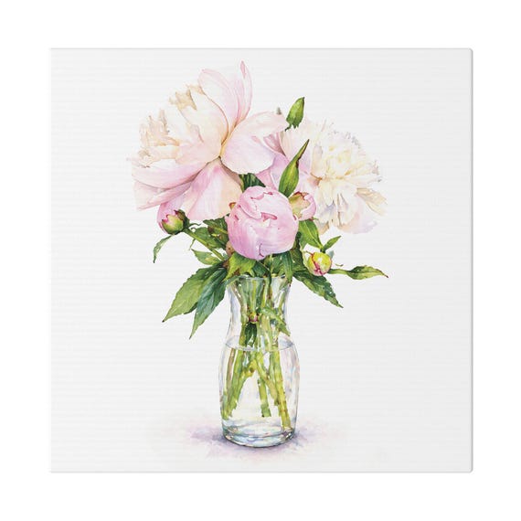 Pink Peony Bouquet Botanical Art Classic Stretched Canvas | Watercolor Floral Wall Decor, Bill Shew canvas print