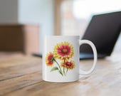 Gaillardia Mug, Blanket Flower Coffee Mug, Watercolor Flower Mug, Botanical Ceramic Mug, alternate view (Bill Shew)