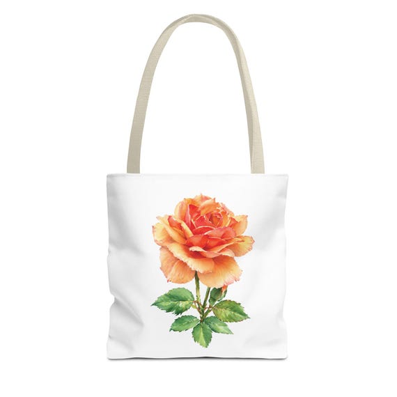 Orange Rose Botanical Watercolor Tote Bag | Floral Canvas Carryall Bag | Flower Market Shopper Orange Rose Botanical Watercolor Tote Bag, Floral Canvas Carryall Bag by Bill Shew
