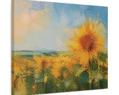 Sunflower Field Canvas Print, Hazy Daylight Botanical Art, Abstract Sunflowers Wall Decor, detail view (Bill Shew)