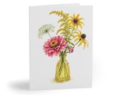 Pink Zinnia and Black Eyed Susan Wildflower Bouquet Botanical Greeting Card by Bill Shew