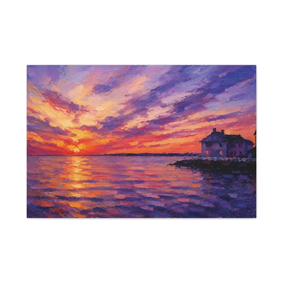 Sunset Seascape Canvas Print, Purple Orange Coastal Digital Art Print, Ocean Wall Art, Canvas Wall Decor, Bill Shew wall art print
