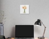 White Daffodil Botanical Art Classic Stretched Canvas | Floral Vase Wall Decor, in-room view (Bill Shew)