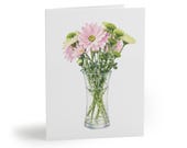 8 cards - Pink Chrysanthemum Watercolor Floral Greeting Card, Botanical Bouquet Note Card by Bill Shew