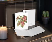 8 cards - Caladium Watercolor Greeting Card, Pink and Green Tropical Leaves, alternate view (Bill Shew)