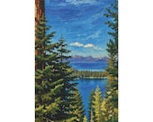 Mountain Lake Pine Trees Canvas Print, Blue Forest Nature Wall Art by Bill Shew