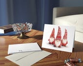 Watercolor Christmas Gnome Trio Card, Scandinavian Holiday Greeting, alternate view (Bill Shew)