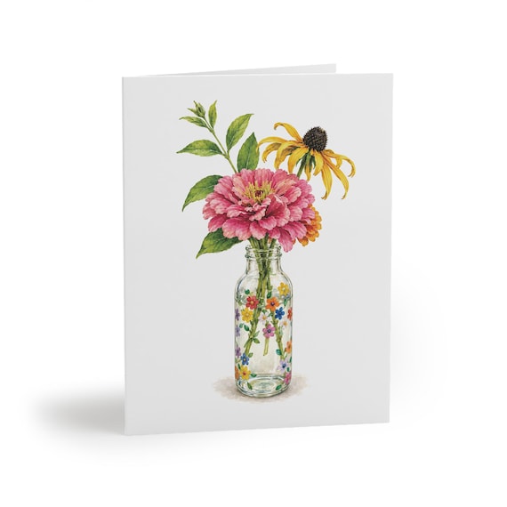 Pink Zinnia Wildflower Bouquet Botanical Greeting Card by Bill Shew