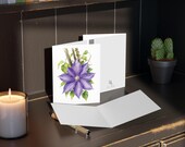 8 cards - Purple Clematis Watercolor Greeting Card, Botanical Floral Illustration, alternate view (Bill Shew)