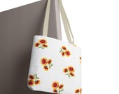 Blanket Flower Watercolor Tote Bag | Red Yellow Floral Canvas Market Shopper, alternate view (Bill Shew)