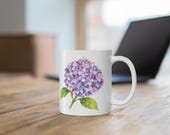 Hydrangea Mug, Purple Hydrangea Coffee Mug, Watercolor Flower Mug, Botanical Ceramic Mug, alternate view (Bill Shew)