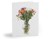 Watercolor Flower Bouquet Greeting Card – Orange Roses, White Chrysanthemums by Bill Shew
