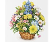Mixed Flower Basket Botanical Watercolor Art | Colorful Spring Bouquet Wall Decor, Bill Shew art print
