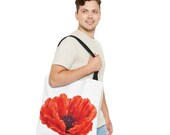 Red Poppy Watercolor Tote Bag, Botanical Floral Canvas Bag, Poppy Flower Tote, close-up (Bill Shew)