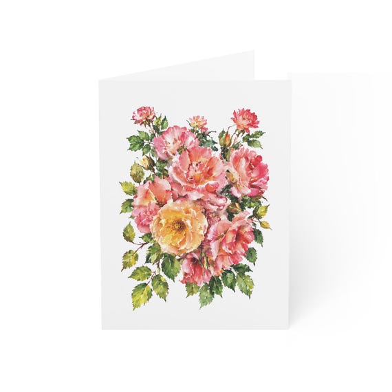 Mixed Rose Bouquet Greeting Card, Pink Peach Rose Digital Art Print, Botanical Card, Blank Inside for Any Occasion, Bill Shew wall art print