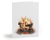 Cozy Watercolor Fireplace Christmas Card, Rustic Holiday Greeting by Bill Shew