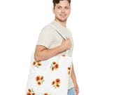 Blanket Flower Watercolor Tote Bag | Red Yellow Floral Canvas Market Shopper, detail view (Bill Shew)
