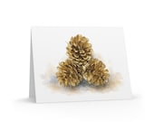 Golden Pinecone Watercolor Christmas Card, Rustic Nature Holiday Greeting by Bill Shew