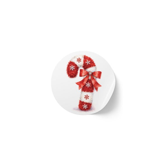Christmas Candy Cane Sticker, Red and White Candy Cane, Holiday Sticker by Bill Shew