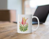 Watercolor Tulip Coffee Mug, Pink Floral Ceramic Cup, Botanical Spring Mug, alternate view (Bill Shew)