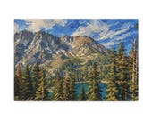 Textured Alpine Lake Canvas Print, Pine Forest Mountain Wall Art by Bill Shew