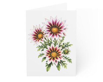 White Gazania Bouquet Card, Digital Art Print, Botanical Card, Blank Inside